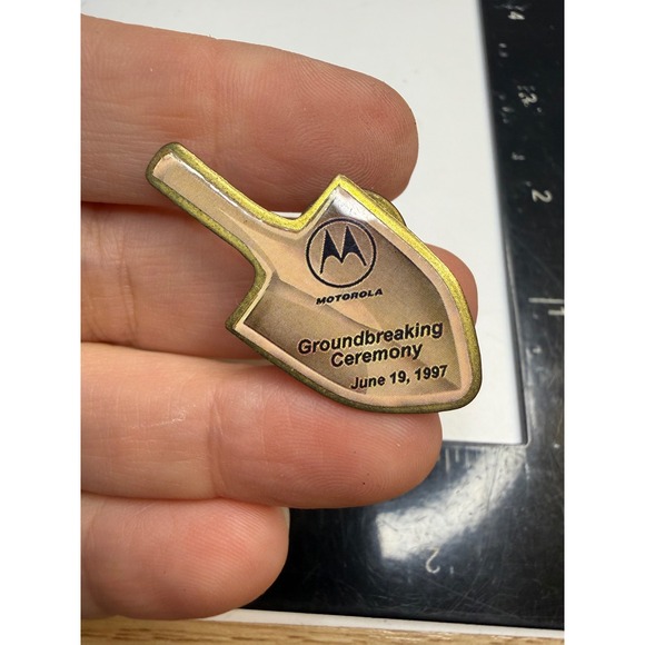 Motorola Jewelry - Vintage Motorola Groundbreaking Ceremony Pin June 19 1997 Shovel Gold Tone Logo